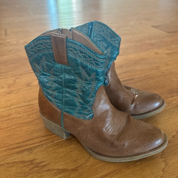 Coconuts By Matisse Pistol Cowboy Boots Women’s 6.5M Cognac Teal Ankle - Picture 1 of 9